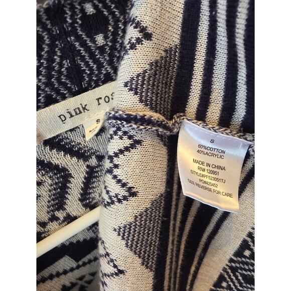 Pink Rose Aztec Cardigan S Womens Blue Long Sleeve Open Front Classic Fall - Picture 4 of 5